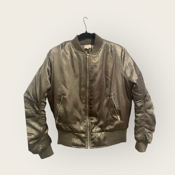 Tea & Cup Olive Satin Bomber Jacket  in Womens Small - Picture 4 of 7